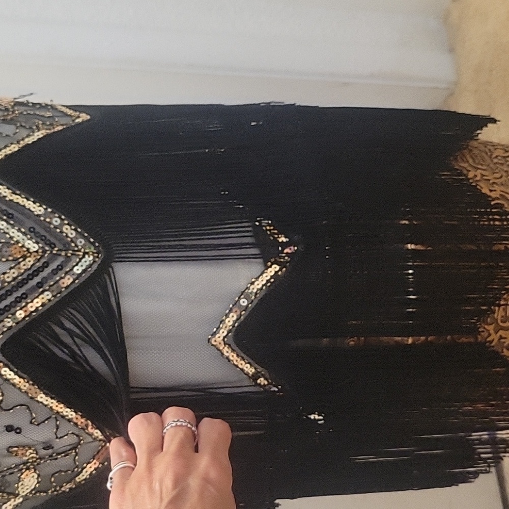 Metme 1920 Gatsby Flapper Black and Gold Beaded Dress NWT - Picture 7 of 10